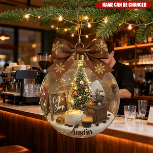 Personalized Vintage Coffee Christmas Ornament With Name - Premium Gift For Barista Coffee Lover