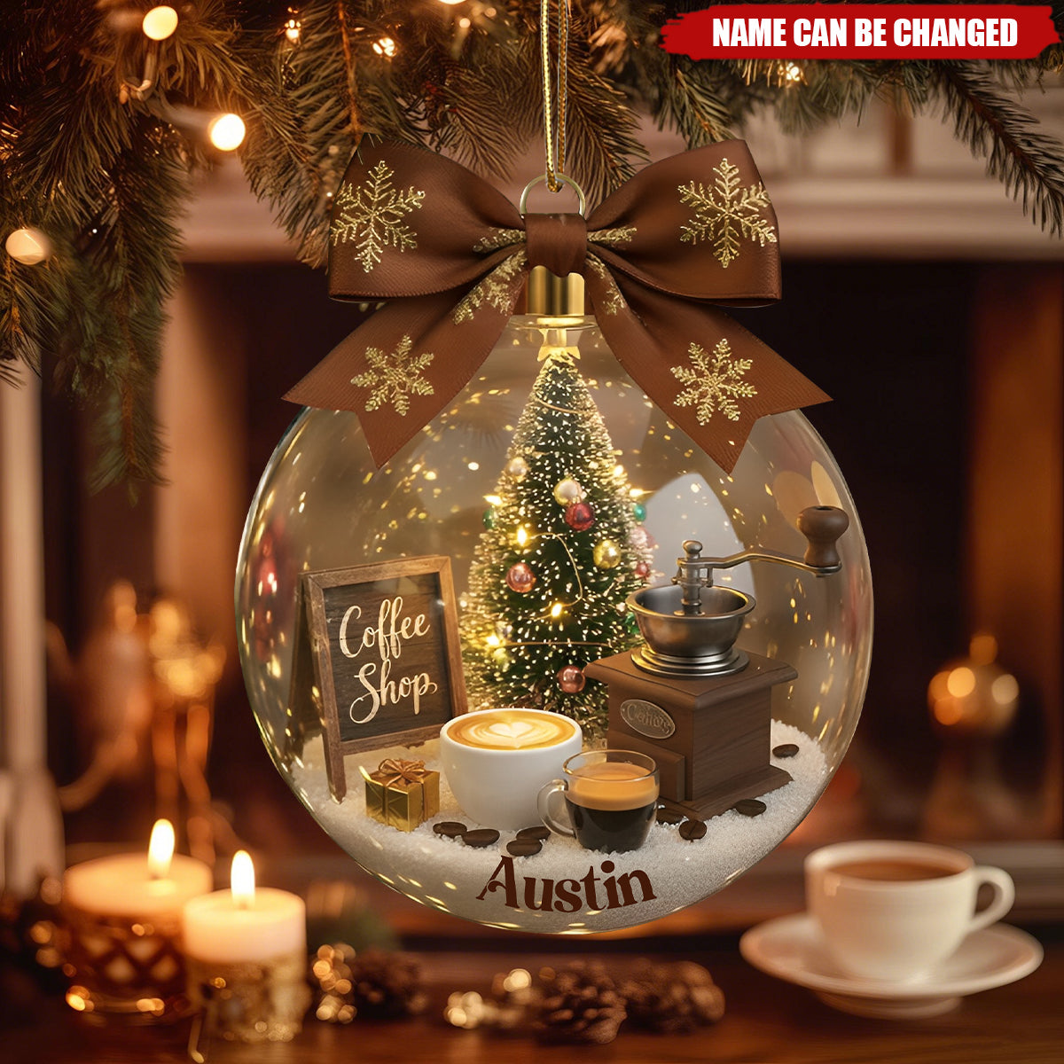 Personalized Vintage Coffee Christmas Ornament With Name - Premium Gift For Barista Coffee Lover
