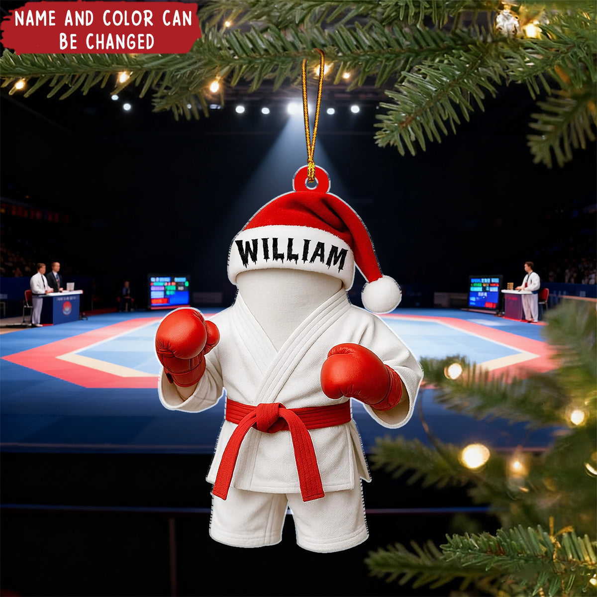 Personalized Karate Arts Figurine Ornament With Name and Belt Gloves Color | Professional Xmas Gift For Athlete Karate Lover