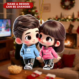 Personalized Chibi Style Couple Holding Hands Christmas Ornament Cartoon Acrylic - Perfect For Anniversary Valentine's Day
