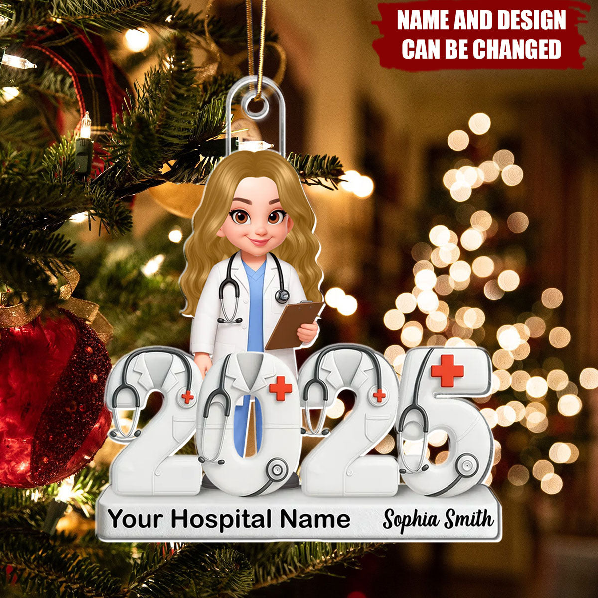 Personalized 3D Doctor Christmas Ornament | Custom Name And Place - Best Gift for Medical Staff / Healthcare Hero