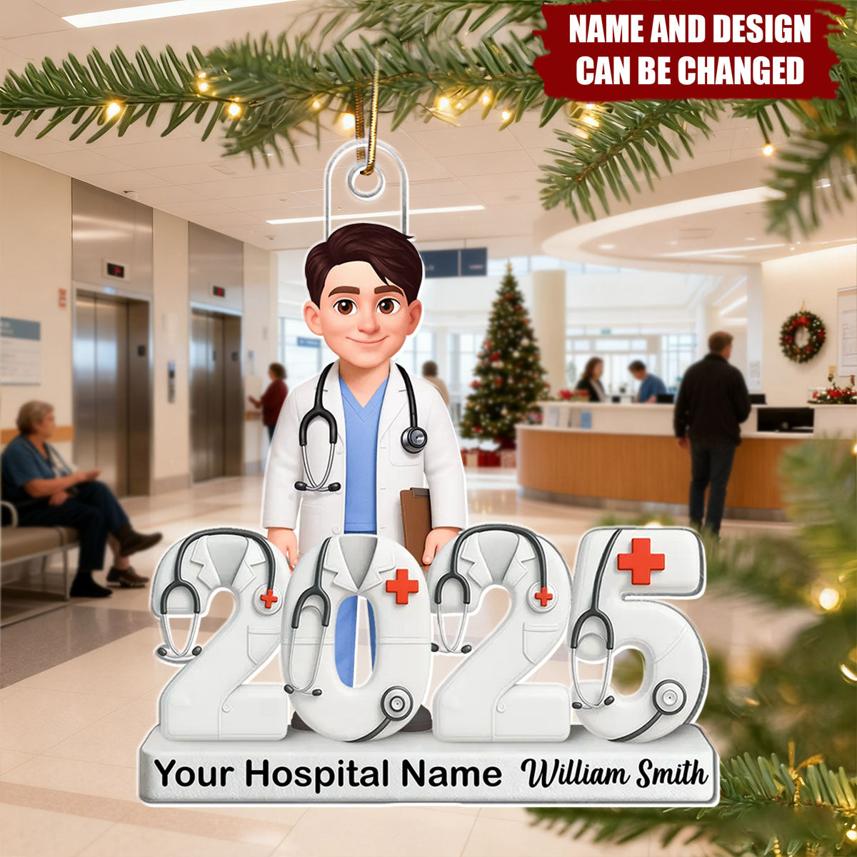 Personalized 3D Doctor Christmas Ornament | Custom Name And Place - Best Gift for Medical Staff / Healthcare Hero