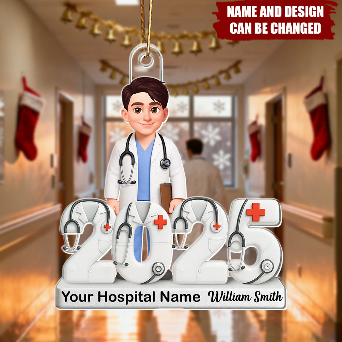 Personalized 3D Doctor Christmas Ornament | Custom Name And Place - Best Gift for Medical Staff / Healthcare Hero
