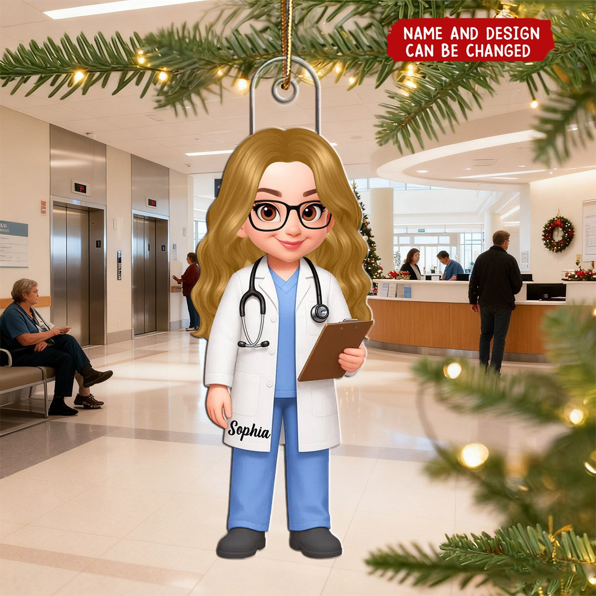 Customizable Chibi Doctor 3D Effect Acrylic Ornament With Name - Xmas Graduation Gift For Medical Staff