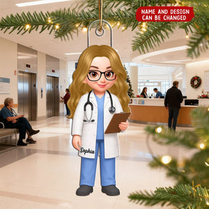 Customizable Chibi Doctor 3D Effect Acrylic Ornament With Name - Xmas Graduation Gift For Medical Staff