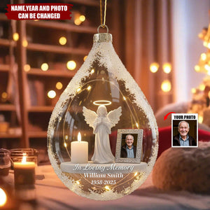 Personalized Angel Candle Memorial 3D Effect Ornament With Name & Year & Photo - Xmas Healing Bereavement Gift For Loss Of Loved Family