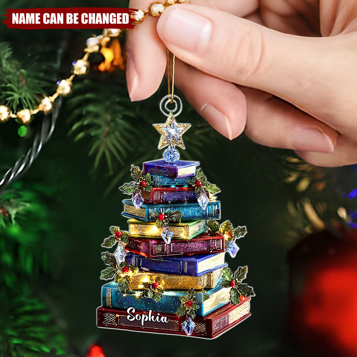 Personalized Book Tree Christmas Ornament With Name | Unique Gift For Bookworm