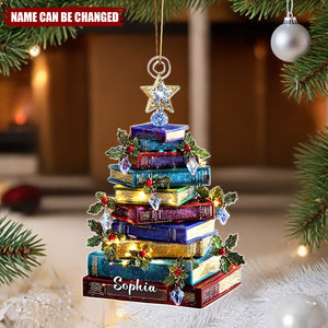 Personalized Book Tree Christmas Ornament With Name | Unique Gift For Bookworm