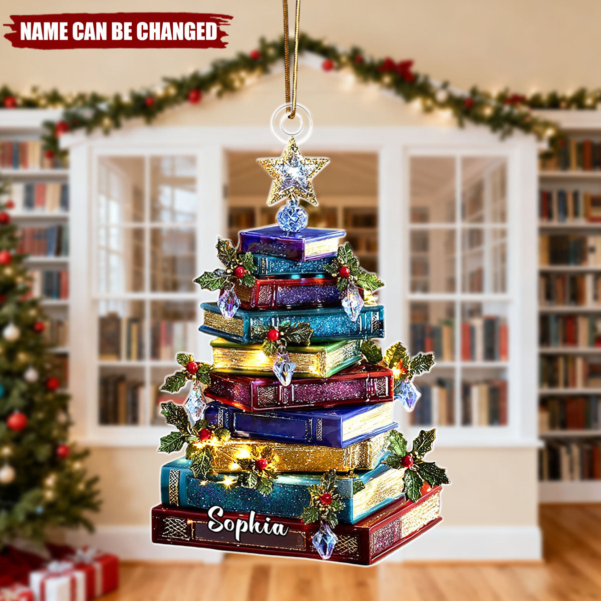 Personalized Book Tree Christmas Ornament With Name | Unique Gift For Bookworm