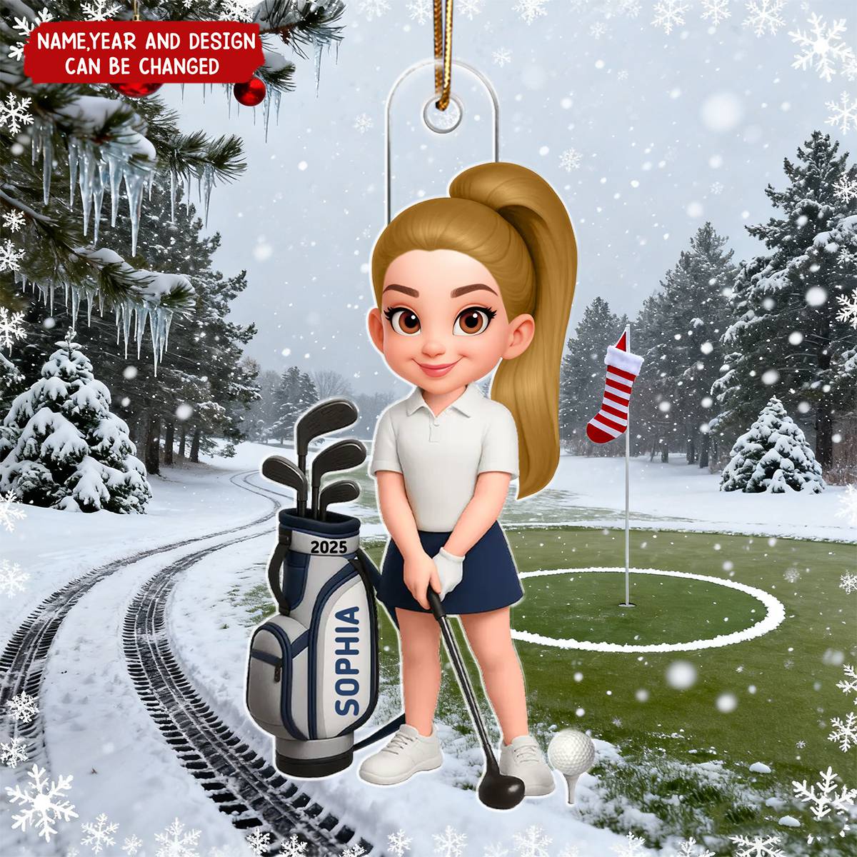 Personalized Golf Player Acrylic Ornament With Name & Icon - Christmas Tree Decor Birthday Gift For Golfer