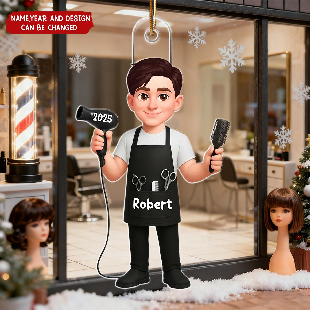 Personalized Hairdresser Christmas Acrylic Ornament With Name & Year | Best Xmas Gift For Barbers