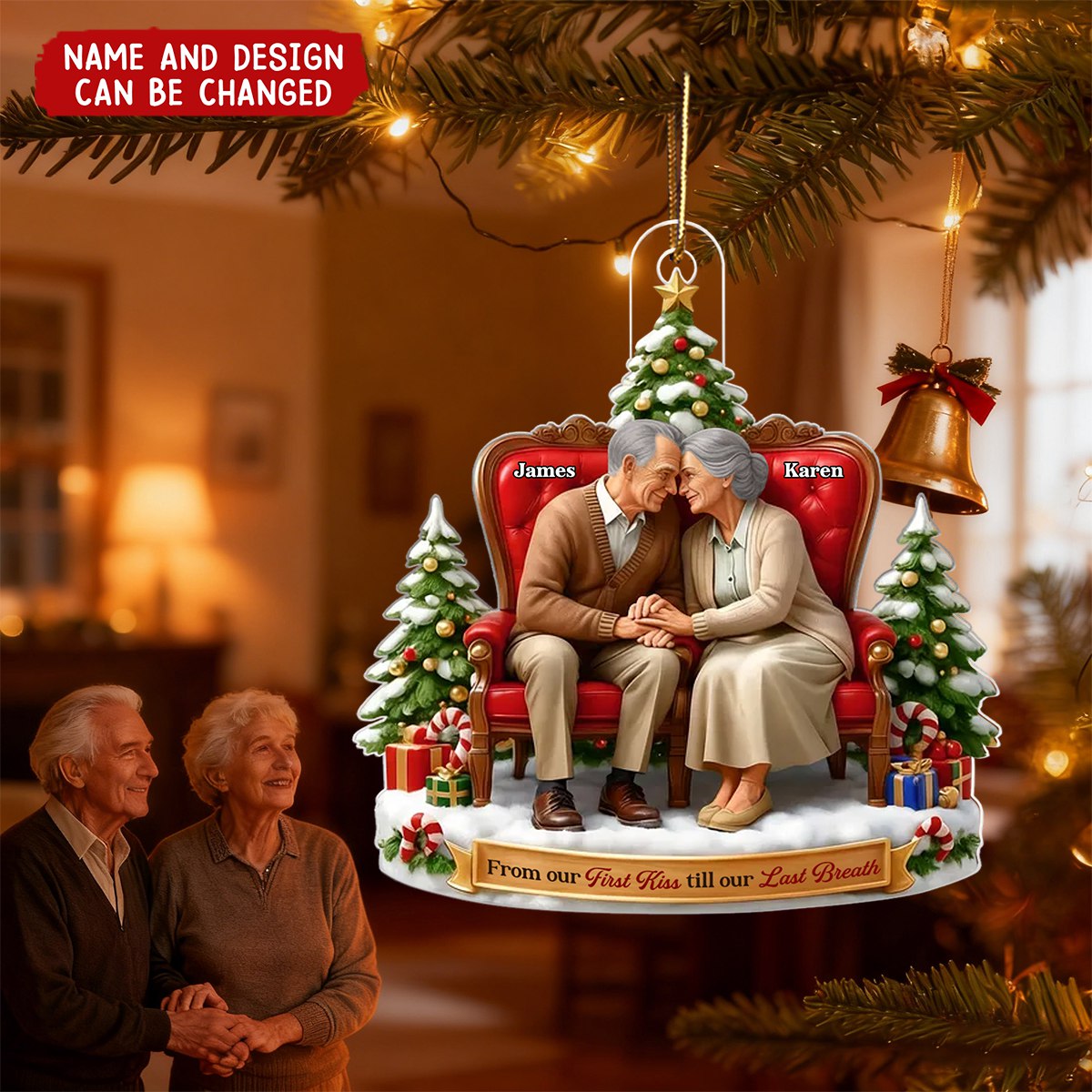 Customized Grandparents' Couple Acrylic Ornament With Names & Icons –  Anniversary Or Holiday Decor Gift For Grandparents