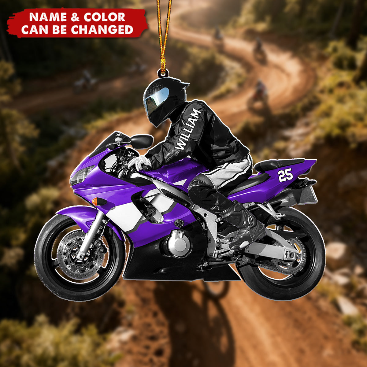 Personalized Motorcycle Rider Acrylic Ornament 3D Effect With Icons & Name – Xmas Gift For Motocross Biker