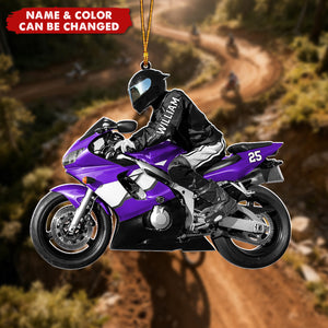 Personalized Motorcycle Rider Acrylic Ornament 3D Effect With Icons & Name – Xmas Gift For Motocross Biker