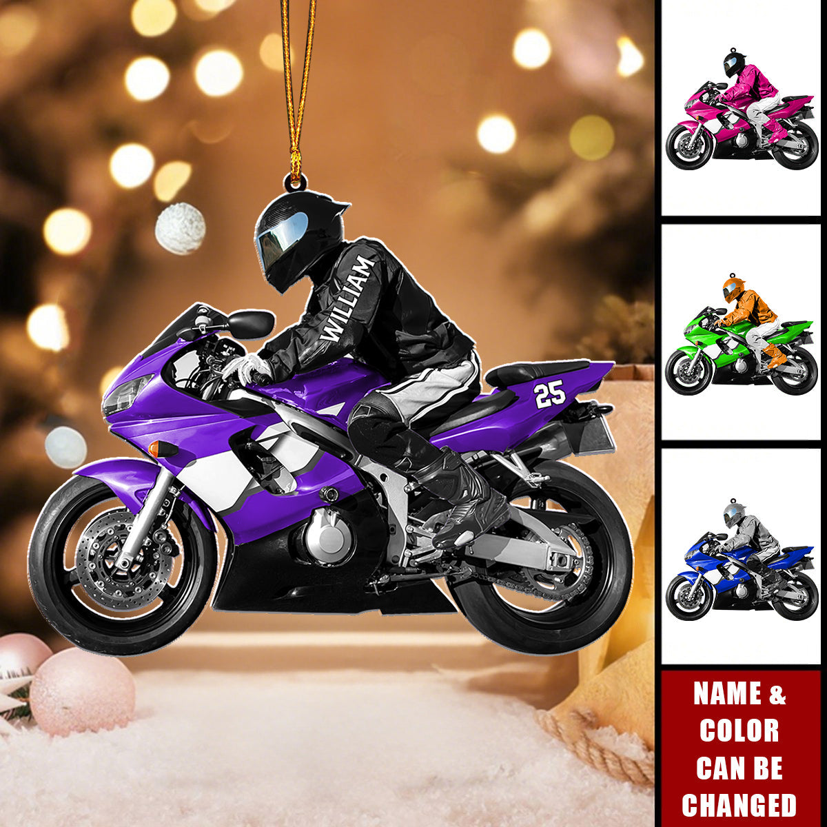 Personalized Motorcycle Rider Acrylic Ornament 3D Effect With Icons & Name – Xmas Gift For Motocross Biker
