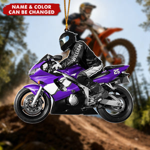 Personalized Motorcycle Rider Acrylic Ornament 3D Effect With Icons & Name – Xmas Gift For Motocross Biker