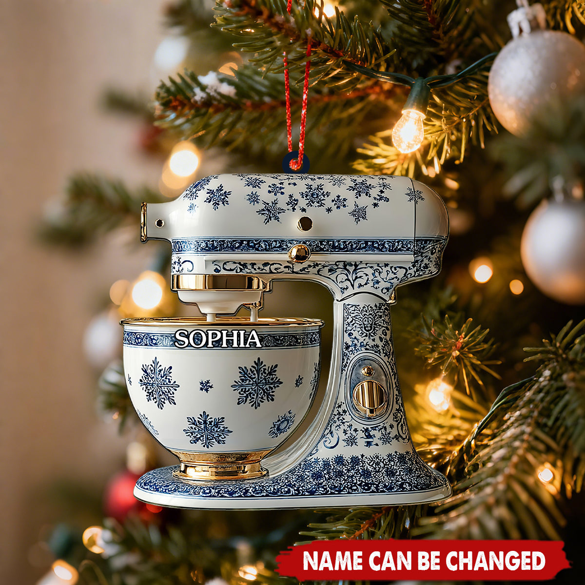 Personalized  Blue Snowflake Mixer Christmas Ornament With Name | 3D Effect |  Unique Gift For Chef & Mom
