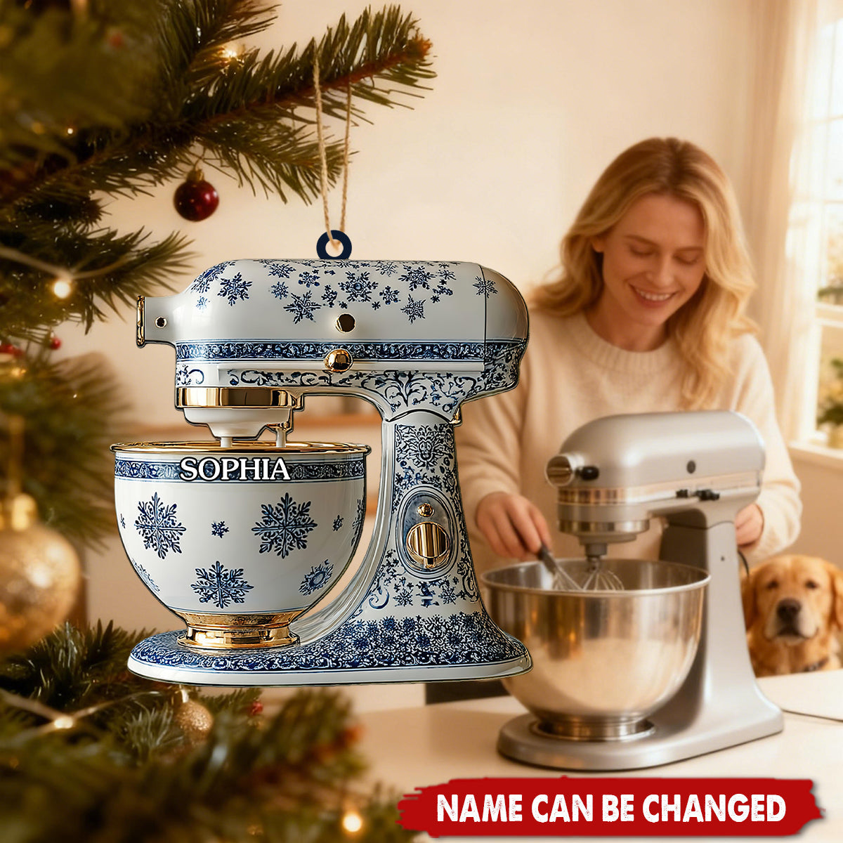 Personalized  Blue Snowflake Mixer Christmas Ornament With Name | 3D Effect |  Unique Gift For Chef & Mom