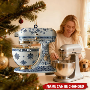 Personalized  Blue Snowflake Mixer Christmas Ornament With Name | 3D Effect |  Unique Gift For Chef & Mom