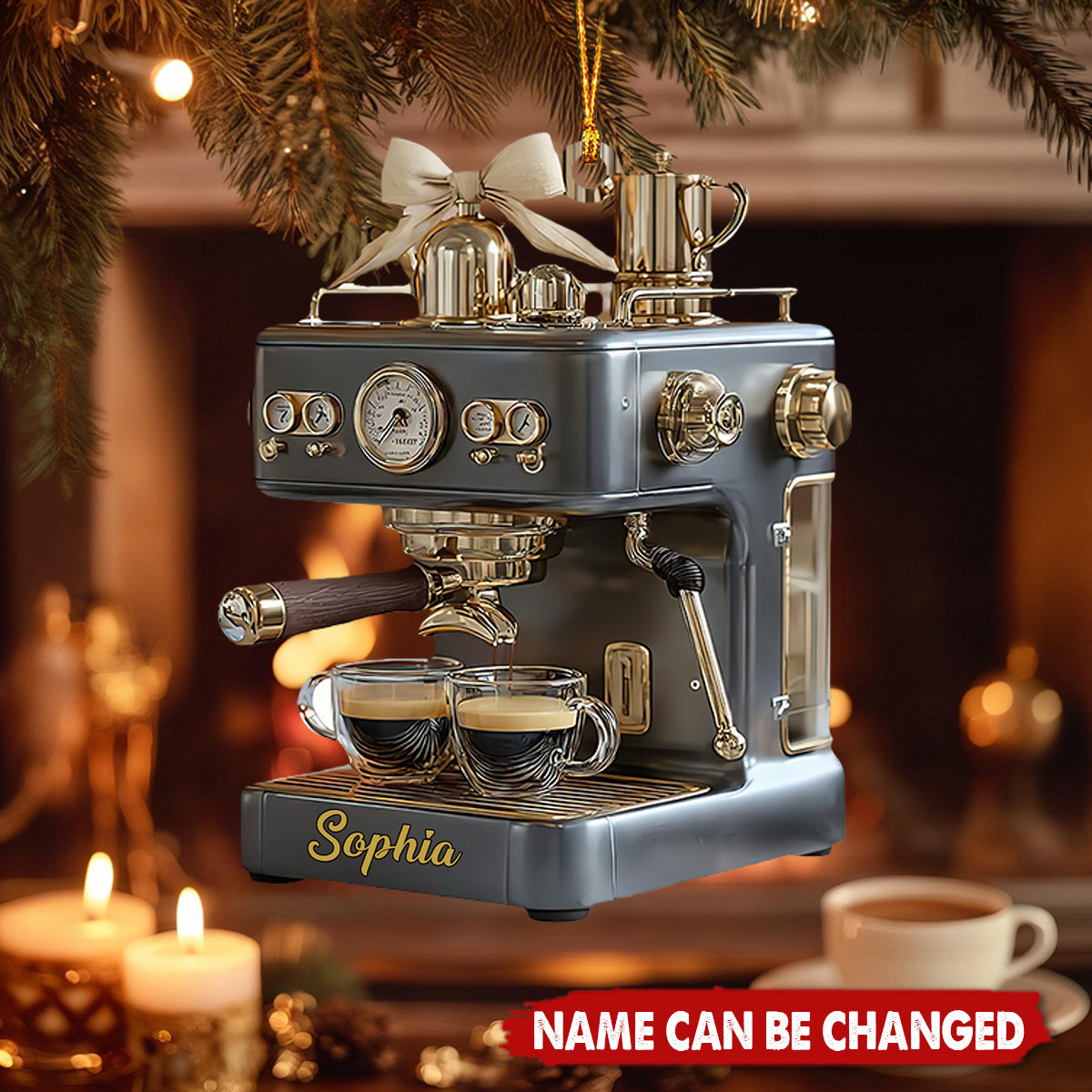 Personalized Luxury Espresso Machine 3D Effect Ornament With Name - Christmas Decor Birthday Gift For Baristas And Coffee Lovers