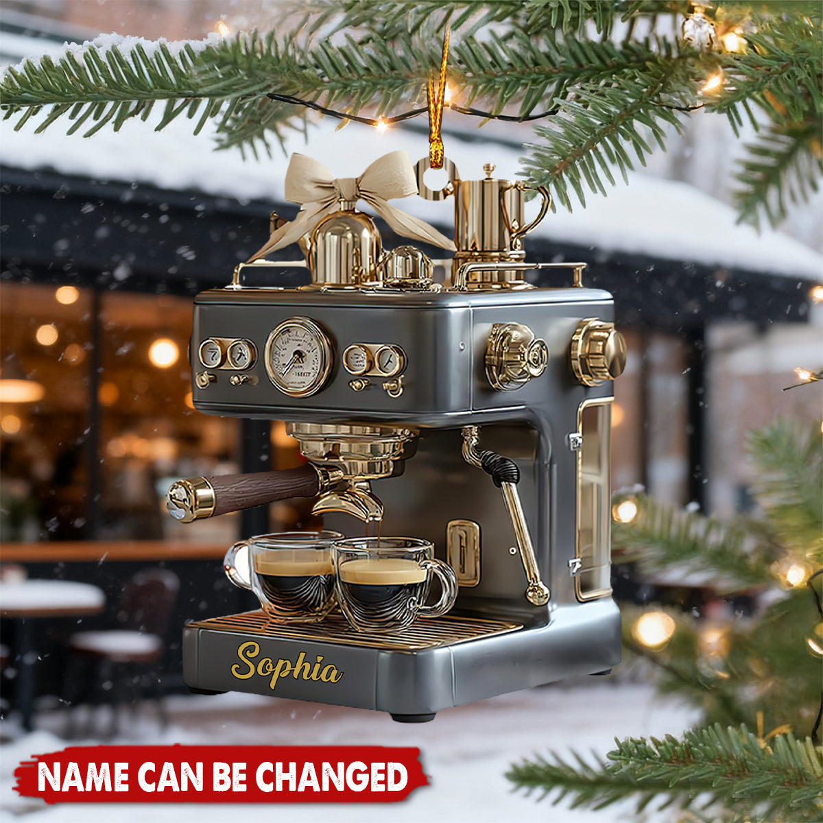 Personalized Luxury Espresso Machine 3D Effect Ornament With Name - Christmas Decor Birthday Gift For Baristas And Coffee Lovers
