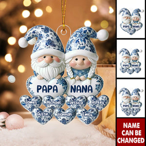 Personalized Timeless Vintage Toile De Jouy Gnome Grandparents Ornament With Papa Nana Names & Grandkids 1-8 Names |  Unique Xmas Gift For Family