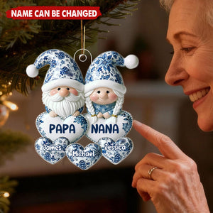 Personalized Timeless Vintage Toile De Jouy Gnome Grandparents Ornament With Papa Nana Names & Grandkids 1-8 Names |  Unique Xmas Gift For Family