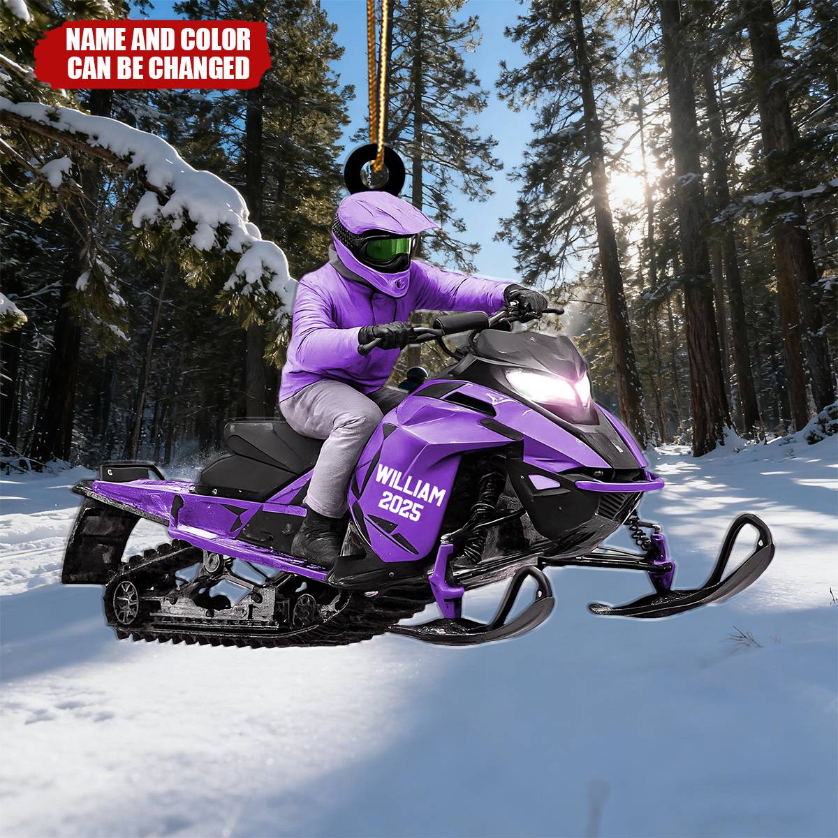 Personalized Snowmobile Rider Christmas Acrylic Ornament With Name & Color | Winter Adventure Tree Decoration – Gift For Snowmobiler
