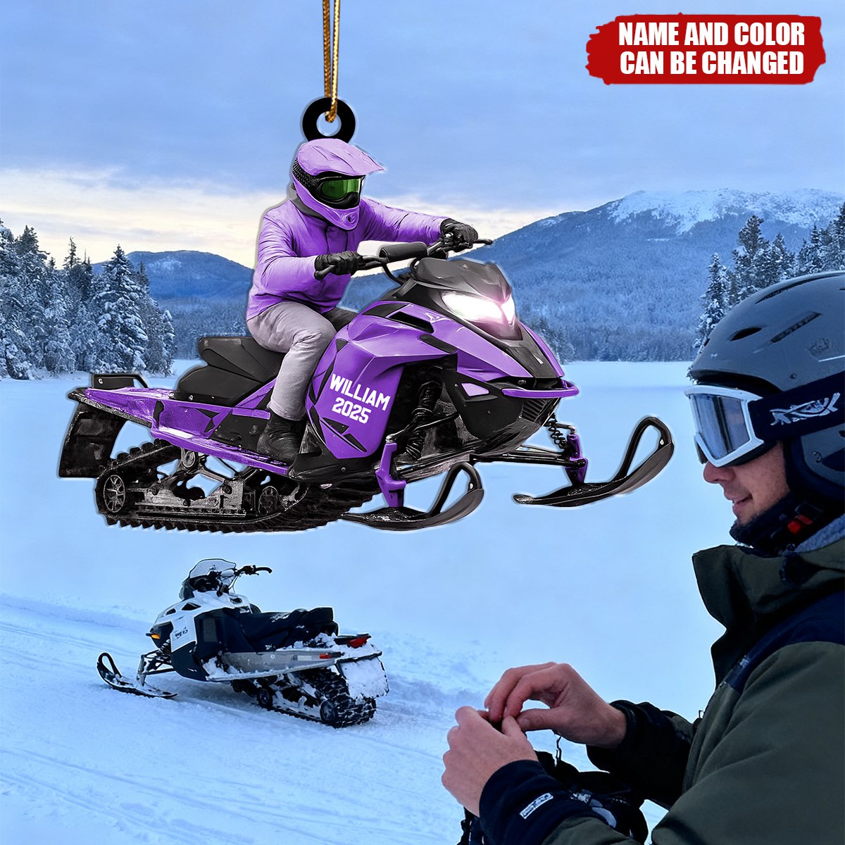 Personalized Snowmobile Rider Christmas Acrylic Ornament With Name & Color | Winter Adventure Tree Decoration – Gift For Snowmobiler