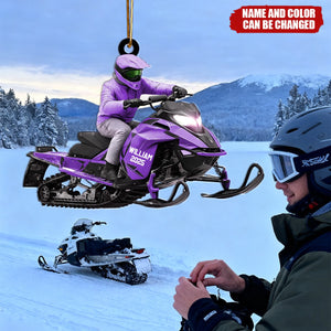 Personalized Snowmobile Rider Christmas Acrylic Ornament With Name & Color | Winter Adventure Tree Decoration – Gift For Snowmobiler