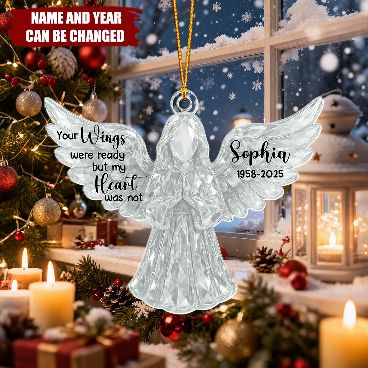 Personalized Acrylic Angel Wings Memorial Ornament With Name & Year - Christmas Healing Gift For Loss Of Family