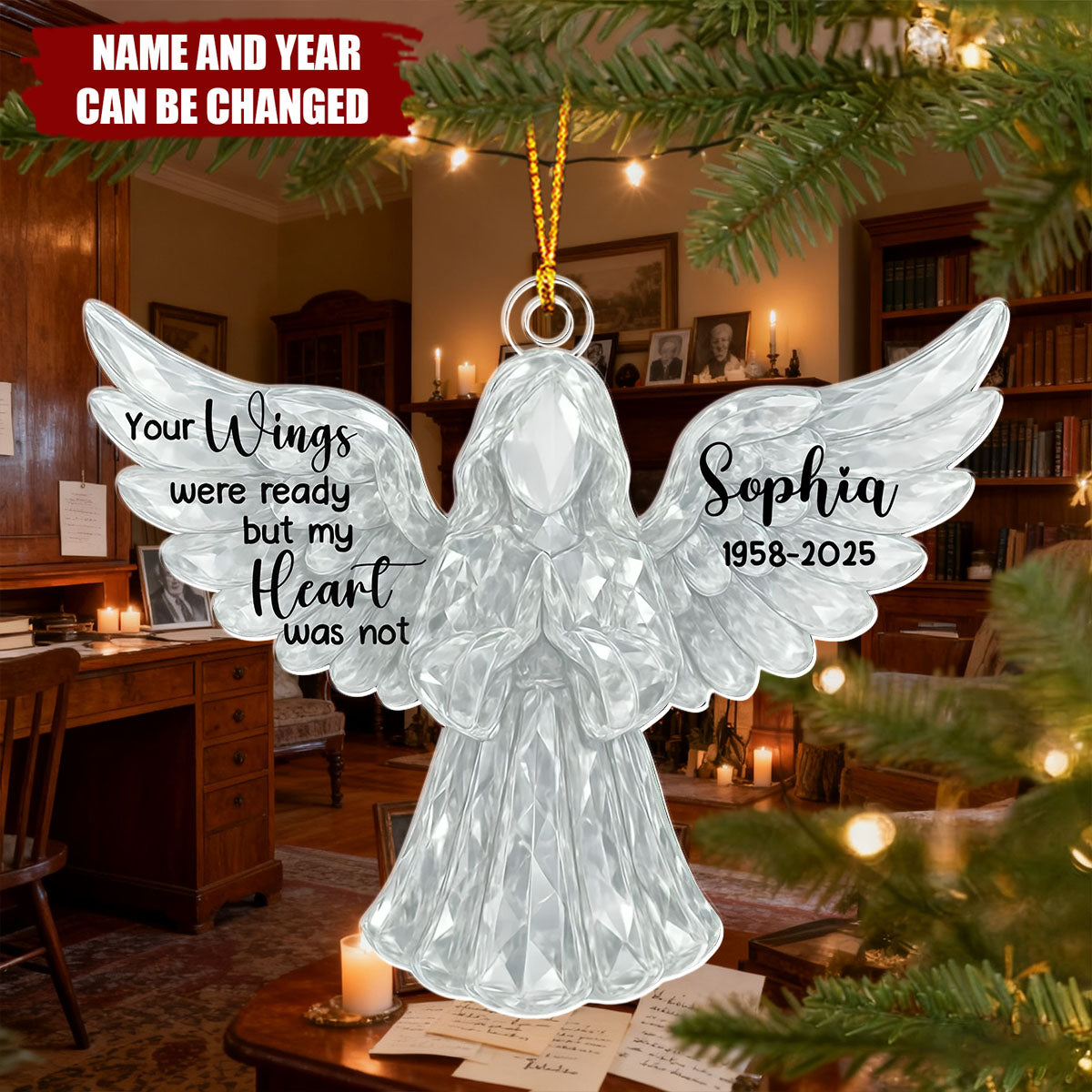 Personalized Acrylic Angel Wings Memorial Ornament With Name & Year - Christmas Healing Gift For Loss Of Family