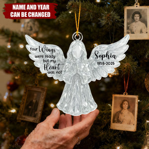Personalized Acrylic Angel Wings Memorial Ornament With Name & Year - Christmas Healing Gift For Loss Of Family
