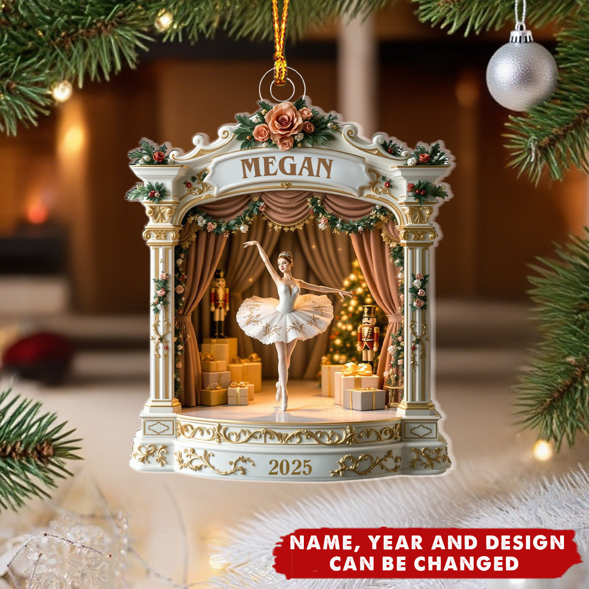 Personalized Nutcracker Ballet Stage Acrylic Ornament With Name & Year & Design | 3D Effect | Elegant Xmas Gift For Ballerina & Dancer