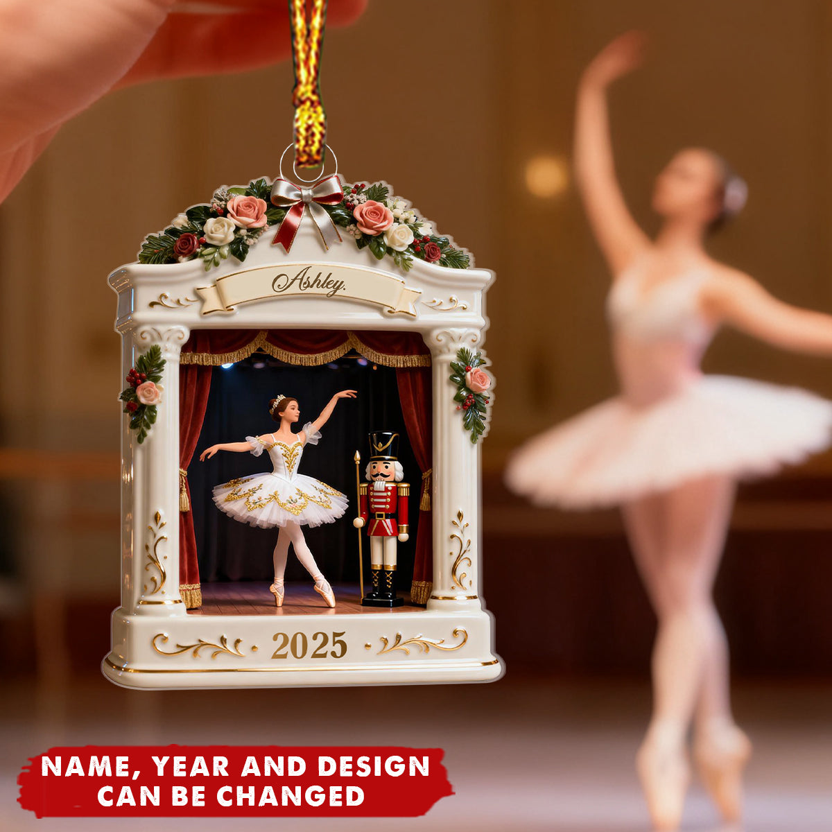 Personalized Nutcracker Ballet Stage Acrylic Ornament With Name & Year & Design | 3D Effect | Elegant Xmas Gift For Ballerina & Dancer
