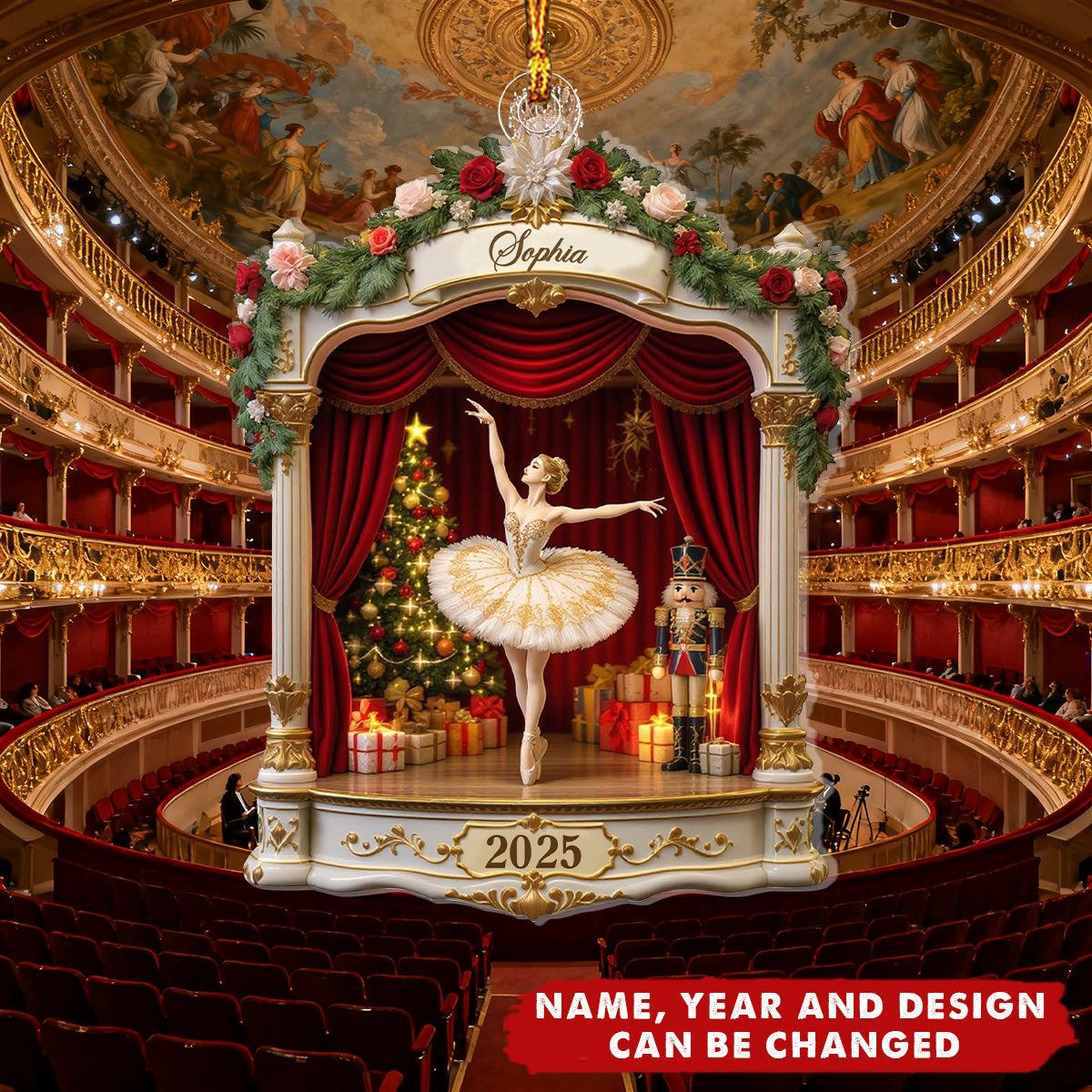 Personalized Nutcracker Ballet Stage Acrylic Ornament With Name & Year & Design | 3D Effect | Elegant Xmas Gift For Ballerina & Dancer