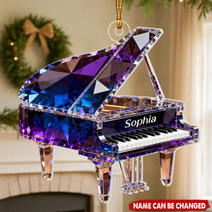 Personalized Crystalline Effect Piano Acrylic Ornament With Name | 3D Effect - Christmas Decor Birthday Gift For Pianist