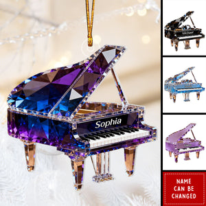 Personalized Crystalline Effect Piano Acrylic Ornament With Name | 3D Effect - Christmas Decor Birthday Gift For Pianist
