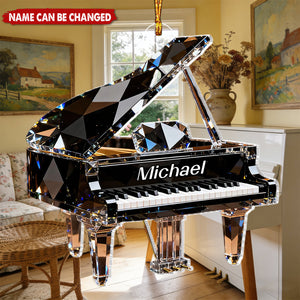 Personalized Crystalline Effect Piano Acrylic Ornament With Name | 3D Effect - Christmas Decor Birthday Gift For Pianist