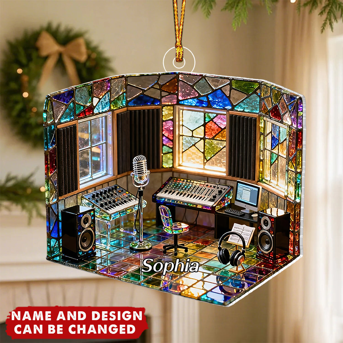 Personalized Recording Studio Christmas Acrylic Ornament With Name & Design | 3D Effect | Unique Gift For Music Producer DJ Audio Engineer Singer