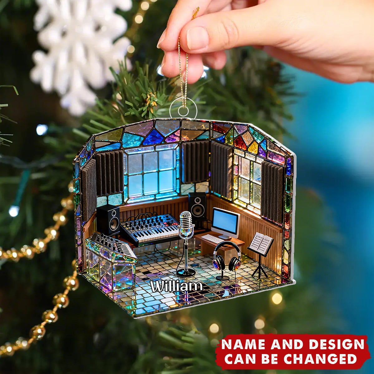 Personalized Recording Studio Christmas Acrylic Ornament With Name & Design | 3D Effect | Unique Gift For Music Producer DJ Audio Engineer Singer