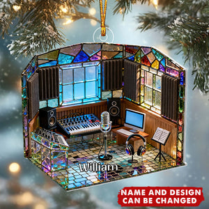 Personalized Recording Studio Christmas Acrylic Ornament With Name & Design | 3D Effect | Unique Gift For Music Producer DJ Audio Engineer Singer