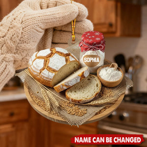 Personalized 3D Effect Rustic Sourdough Bread Christmas Acrylic Ornament With Name | Unique Artisan Baker Gift For Christmas Kitchen Decor