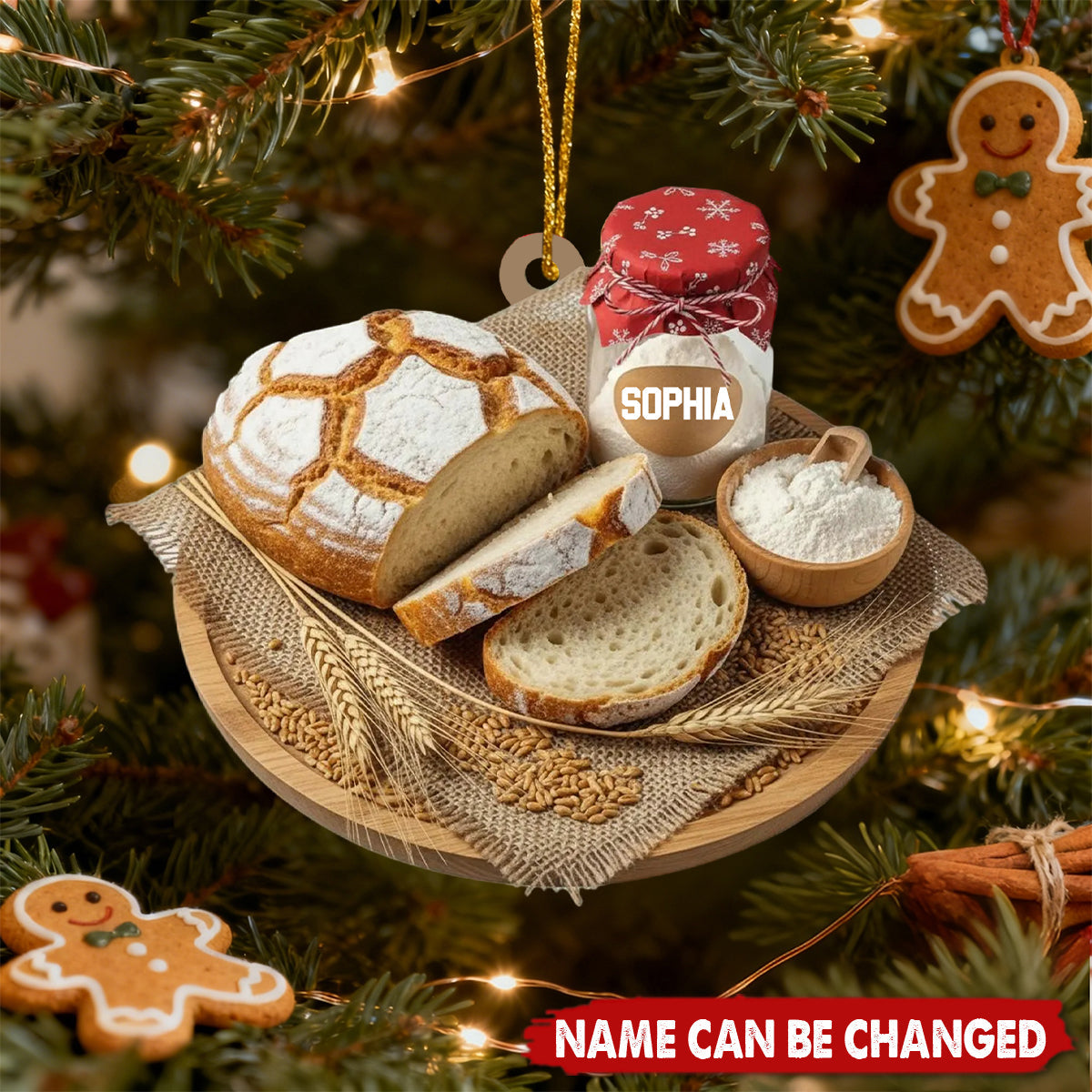 Personalized 3D Effect Rustic Sourdough Bread Christmas Acrylic Ornament With Name | Unique Artisan Baker Gift For Christmas Kitchen Decor