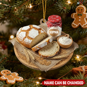 Personalized 3D Effect Rustic Sourdough Bread Christmas Acrylic Ornament With Name | Unique Artisan Baker Gift For Christmas Kitchen Decor