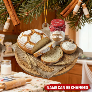 Personalized 3D Effect Rustic Sourdough Bread Christmas Acrylic Ornament With Name | Unique Artisan Baker Gift For Christmas Kitchen Decor