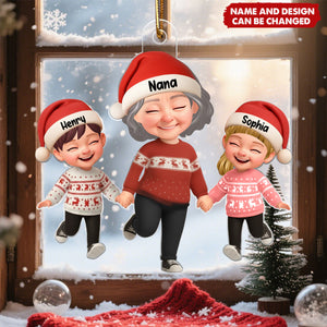 Personalized Grandma Grandkids Christmas Acrylic Ornament With Names & 1-8 Kids Names & Design | Heartfelt Christmas Gift For Grandma Family