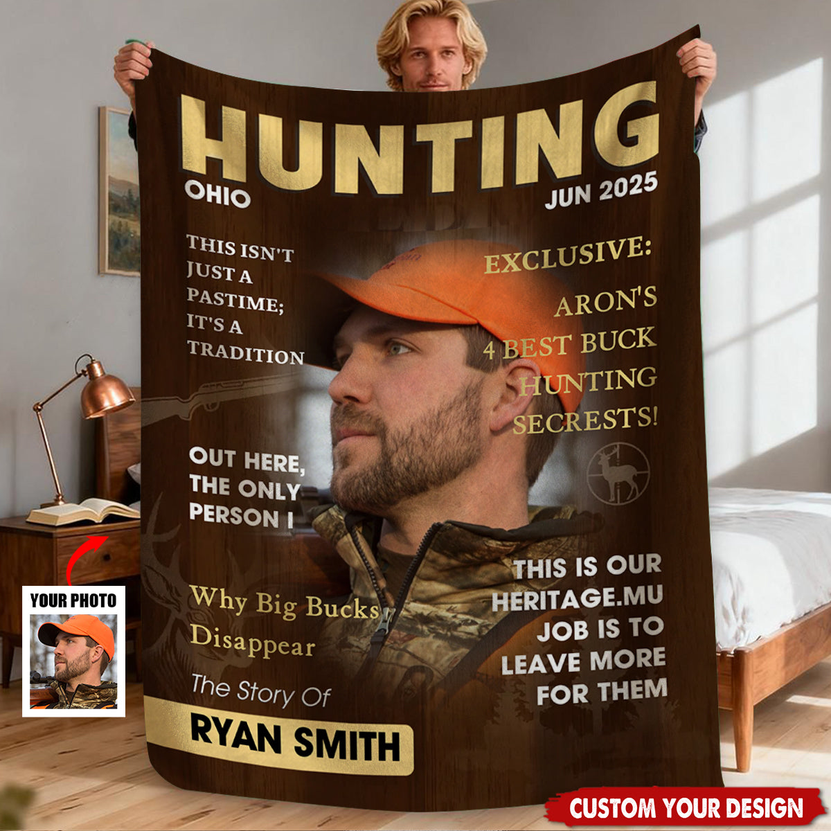 Personalized Hunting Magazine Cover Fleece Blanket With Name & Picture -  Perfect Xmas Gift For Father's Day & Man Cave Decor