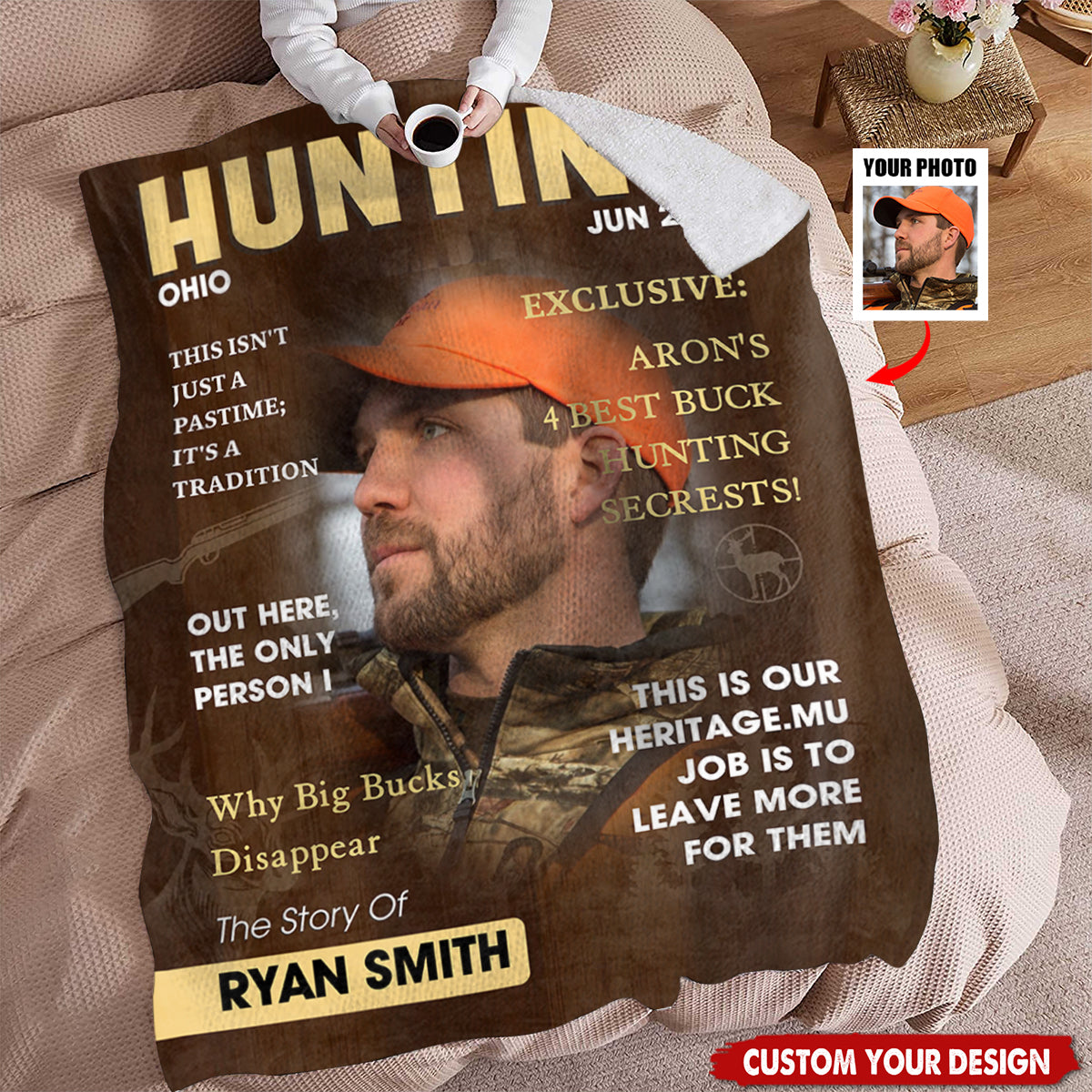 Personalized Hunting Magazine Cover Fleece Blanket With Name & Picture -  Perfect Xmas Gift For Father's Day & Man Cave Decor