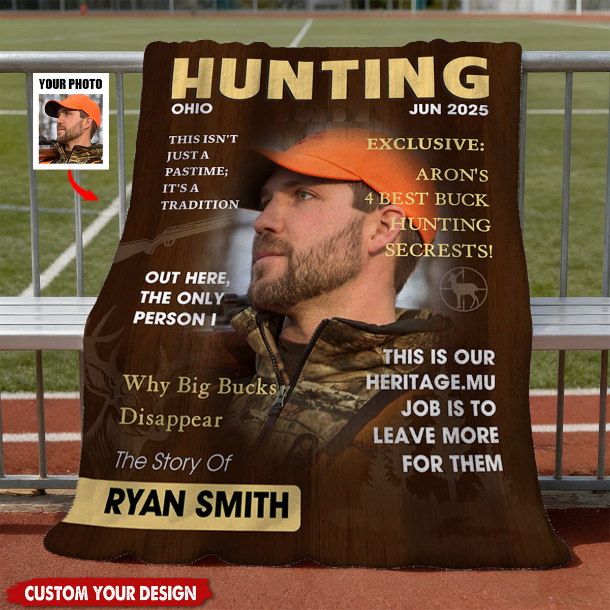 Personalized Hunting Magazine Cover Fleece Blanket With Name & Picture -  Perfect Xmas Gift For Father's Day & Man Cave Decor